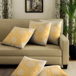 HOSTA HOMES Yellow & Cream Velvet Cushion Covers - Set of 5-image-56