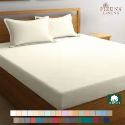 Pizuna 400TC 100% Cotton Ivory Fitted Bed Sheet King Size With 2 Pillow Cover-picture-20