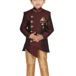 SG Yuvraj Kids Brown & Maroon Solid Sherwani with Pyjama-image-28