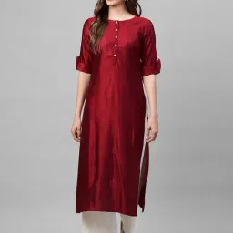 Indo Era Red Straight Kurta-image-28