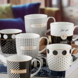 Roxx Black &  White Porcelain Tea & Coffee Mug - Set of 6-picture-36