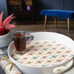 Goodhomes White & Pink Melamine Round Serving Tray - Set of 1-image-30