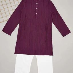 Indus Route by Pantaloons Boys Pale Red Purple Embroidery Full Sleeves Kurta Sets-image-23