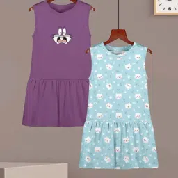 HELLCAT Girls Mauve & Sky Blue Printed Dresses-image-13