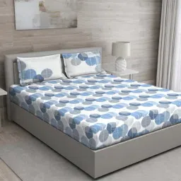 GM Blue & Grey 100% Cotton 144 TC Queen Bedsheet Set-38