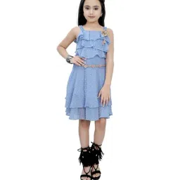Tiny Girl Blue Self Design Dress, Belt with Brooch-image-98