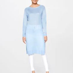 Global Desi Powder Blue Regular Fit Tunic-image-3