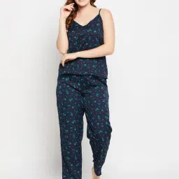 Clovia Blue Printed Top With Pyjamas-image-52