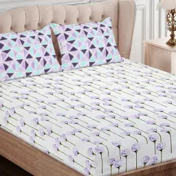 SEJ by Nisha Gupta Floral Purple 160 TC Cotton King Bed Sheet with 2 Pillow Covers-image-35