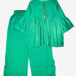 Kiddopanti Kids Green Solid Kurta with Pants-image-78