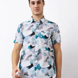Spykar Blue 100% Cotton Slim Print Shirt-image-95