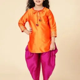 A.T.U.N. Kids Orange & Fuchsia Pink Regular Fit Full Sleeves Kurta Set-51
