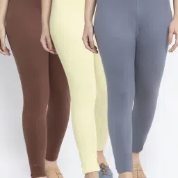 Gracit Grey & Cream Mid Rise Leggings - Pack Of 3-image-66