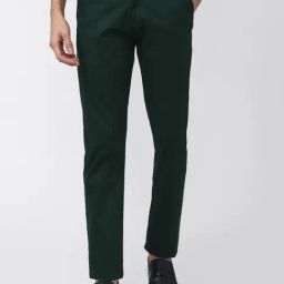 Men Green Textured Super Slim Fit Casual Trousers-image-2