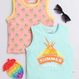 Bumzee Kids Mint Green & Peach Printed T-Shirt (Pack Of 2)-image-87