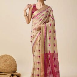 Anjaneya Sarees Beige Cotton Silk Saree with Unstiched Blouse-image-21