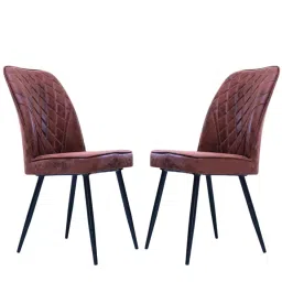 Zidle Currency 5 Metal & Suede Leather Metal Dining Chair 43X91X43 cm Brown for Dining & Kitchen, (Pack Of 2 Pcs)-image-0