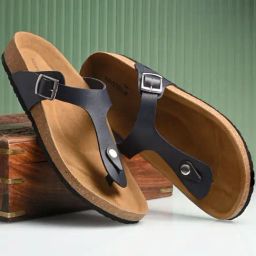 Hoversole Men's Navy Cork T-Strap Sandals-picture-19