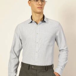 Thomas Scott Navy Cotton Regular Fit Checks Shirt-image-78