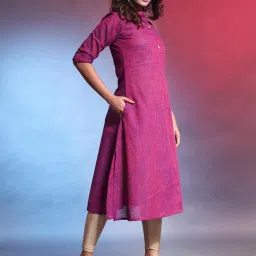 CHARUKRITI Purple Cotton Woven Pattern A Line Kurta image 3