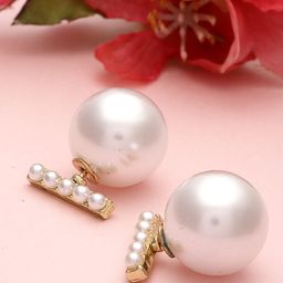 VOGUE PANASH Gold Plated Pearl Beaded Contemporary Studs Earrings-image-30