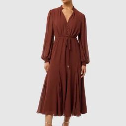 Forever New Red Solid Full Sleeves Dress with Belt-image-65