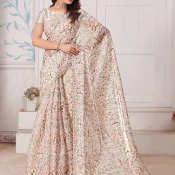 Saree Mall Beige Printed Saree With Unstitched Blouse-picture-9