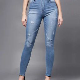 DOLCE CRUDO Blue Distressed High Rise Stretchable Jeans-image-83