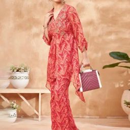 Autumnlane Red Normichi Red Work Printed Tunic with Pant Co-ord Set-image-72