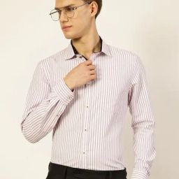 Thomas Scott Pink Cotton Regular Fit Striped Shirt-image-92