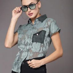 KASSUALLY Green Self Design Shirt-image-26