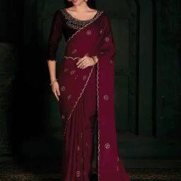 Saree Mall Pink Silk Embellished Saree With Unstitched Blouse-image-92