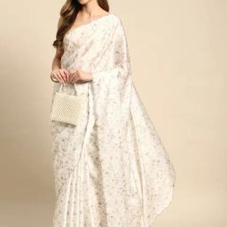 Mohey Off-White Printed Saree With Unstitched Blouse-picture-20