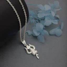 Silberry 92.5 Sterling Silver Trishul Pendant with Chain-image-26