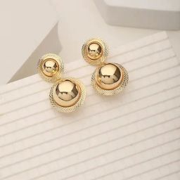 Saraf RS Jewellery Anti-Tarnish Gold Plated Dual Ball Drop Minimal Drop Earrings for Women-21