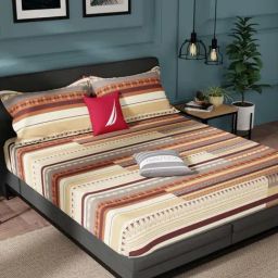 Nautica American Classics Brown & Beige 144 TC Cotton Double Bedsheet with 2 Pillow Covers-image-94