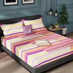 Nautica American Classics Pink & Beige 144 TC Cotton Double Bedsheet with 2 Pillow Covers-image-40