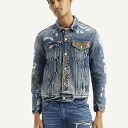 Levi's Blue Cotton Regular Fit Distressed Denim Jacket-image-20