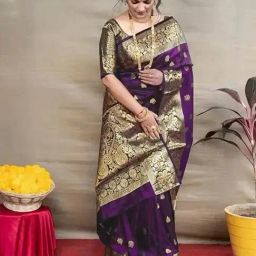 Satrani Purple Silk Woven Saree With Unstitched Blouse-picture-41