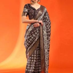 Saree Mall Brown Printed Sarees With Unstitched Blouse-picture-5
