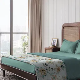 The Happy Pod Off White & Green Floral Microfiber AC Room 80 GSM Double Bed Dohar-image-99