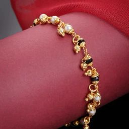 Panash Gold Plated Black & White Pearl Handcrafted Charm Bracelet-1