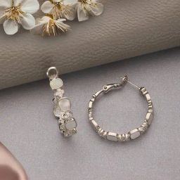 Saraf RS Jewellery Anti-Tarnish Rhodium Plated Faux Pearl Ad Studded Hoop Bali Earrings for Women-37