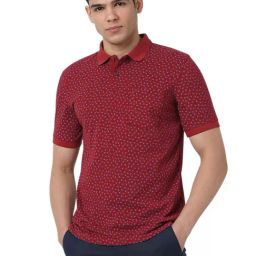 Peter England Maroon Regular Fit Floral Polo T-Shirt-image-29