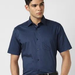 Van Heusen Men Printed Spread Collar Short Sleeves Cotton Formal Shirt-image-39