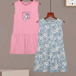 HELLCAT Girls Pink & Bluish Grey Floral Dresses-image-58