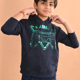 LilPicks Kids Navy Printed Full Sleeves Hoodie-image-19