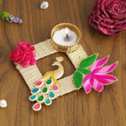 eCraftIndia Multicolor Aluminium Lotus Design Tea Light Candle Holders-picture-4