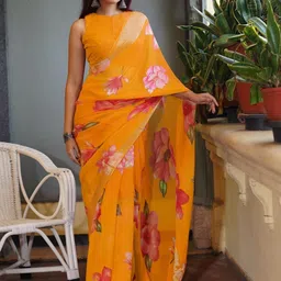 KALINI Orange Poly Chiffon Sarees-picture-58