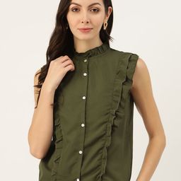 Belle Fille Mandarin Collar Ruffle Detail Top-image-21